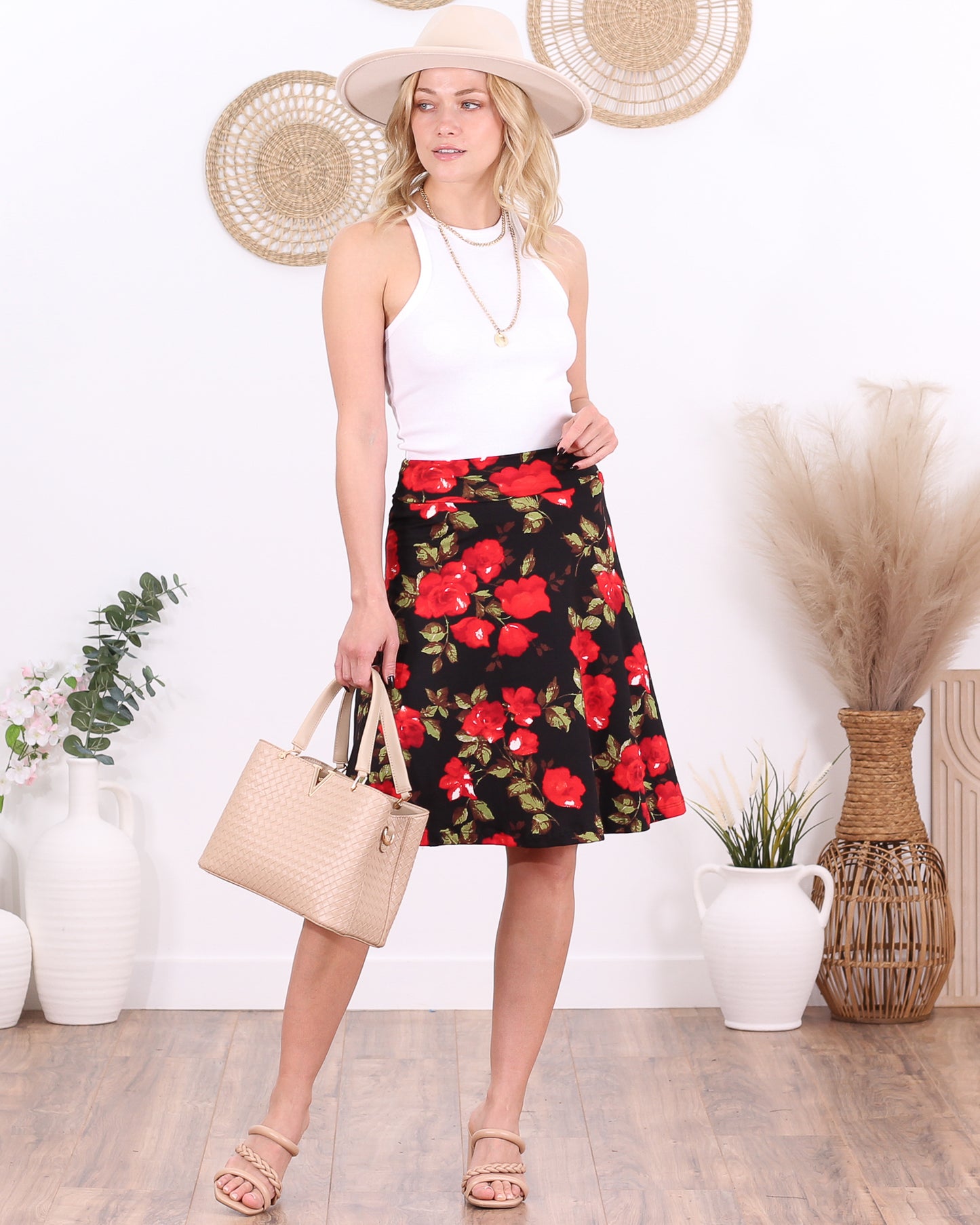 DT11 Floral Casual Midi Skirt