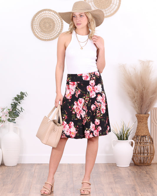DT13 Floral Casual Midi Skirt