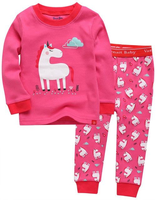 Conjunto de pijama de manga larga con unicornio rosa intenso 
