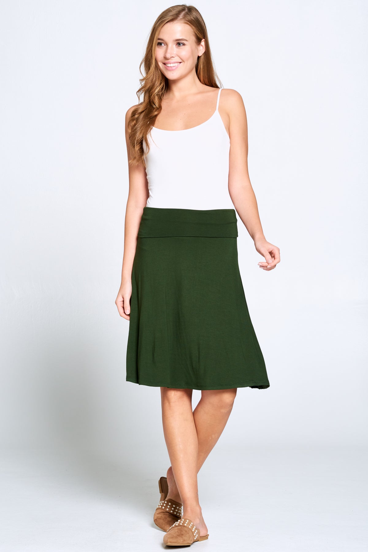 Olive Casual Midi Skirt