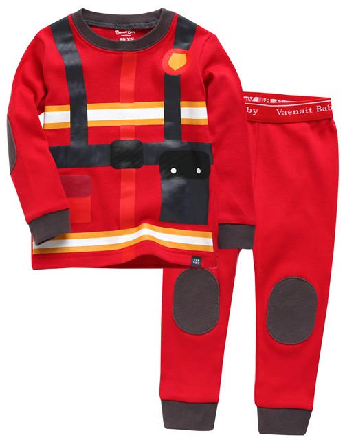 Conjunto de pijama de manga larga de bombero rojo 