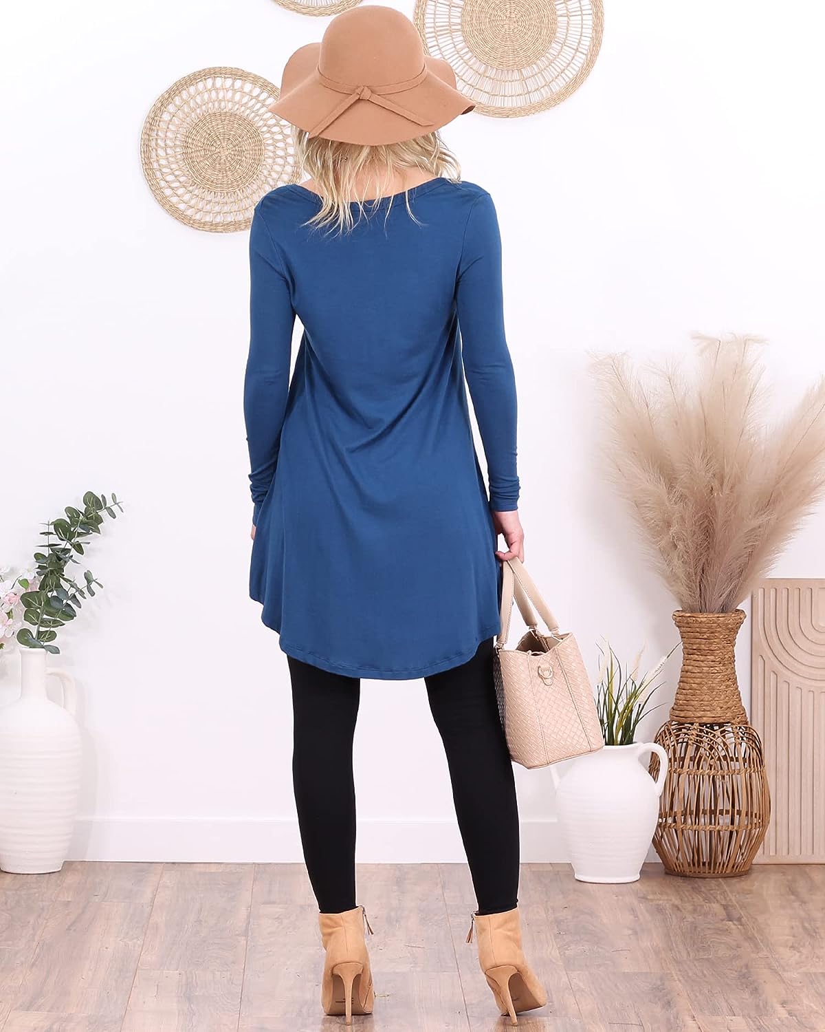 Teal Long Sleeve V Neck Tunic Top