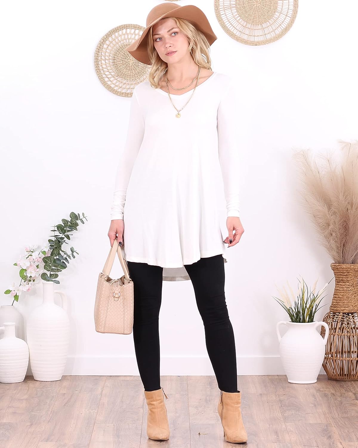 Pearl Long Sleeve V Neck Tunic Top