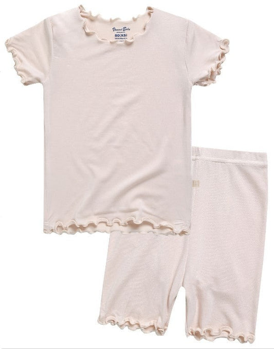 Ivory Shirring Short Sleeve Pajama Set