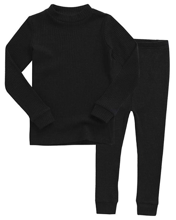 Black Rib Long Sleeve Pajama Set
