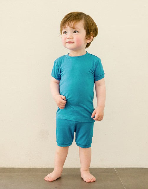 Aqua Blue Colorful Short Sleeve Pajama Set