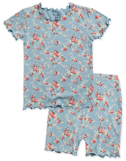 Floral Mint Shirring Short Sleeve Pajama Set