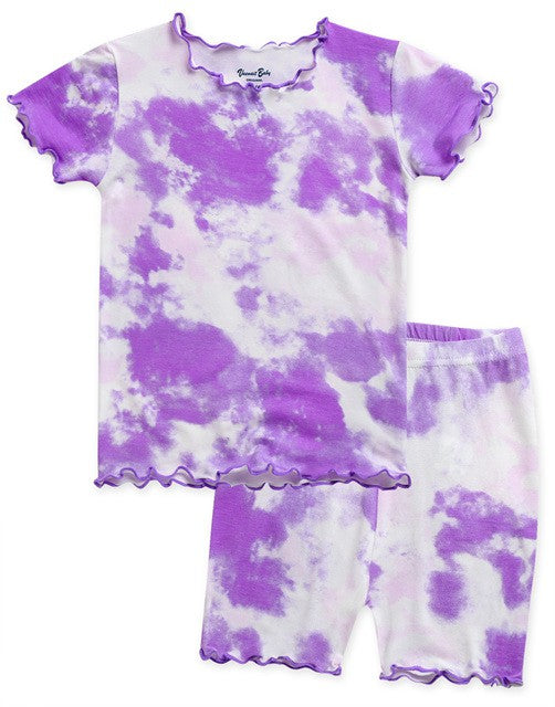 Purple/Cream Tie Dye Short Sleeve Pajama Set