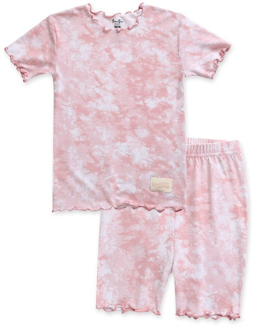 Powder Pink Tie Dye Short Sleeve Pajama Set