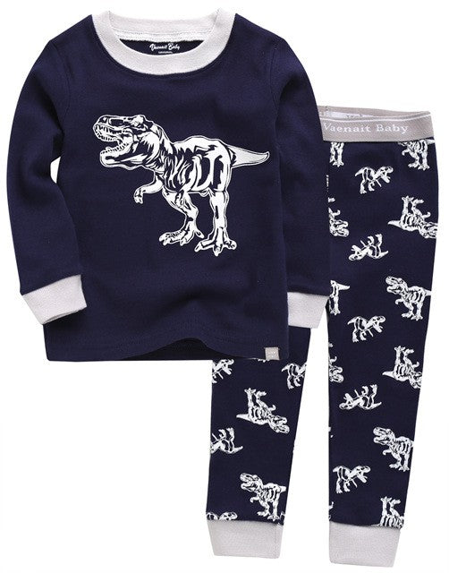Azul marino - Conjunto de pijama de manga larga con dinosaurio Hunter 