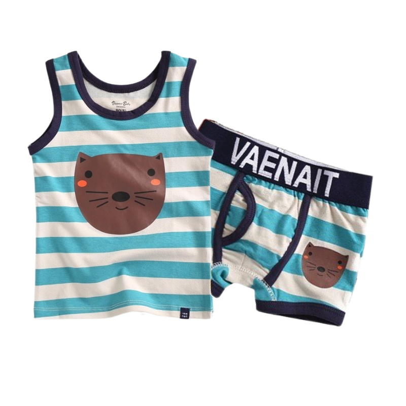 Cat Stripe Under Shirt & Boxer Set