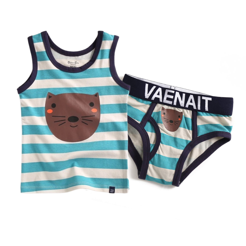 Cat Stripe Under Shirt & Brief Set
